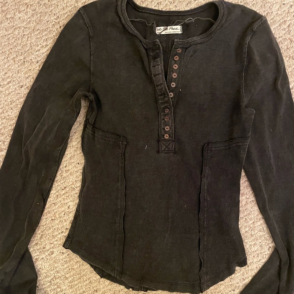 We The Free Charcoal Button-Up Henley